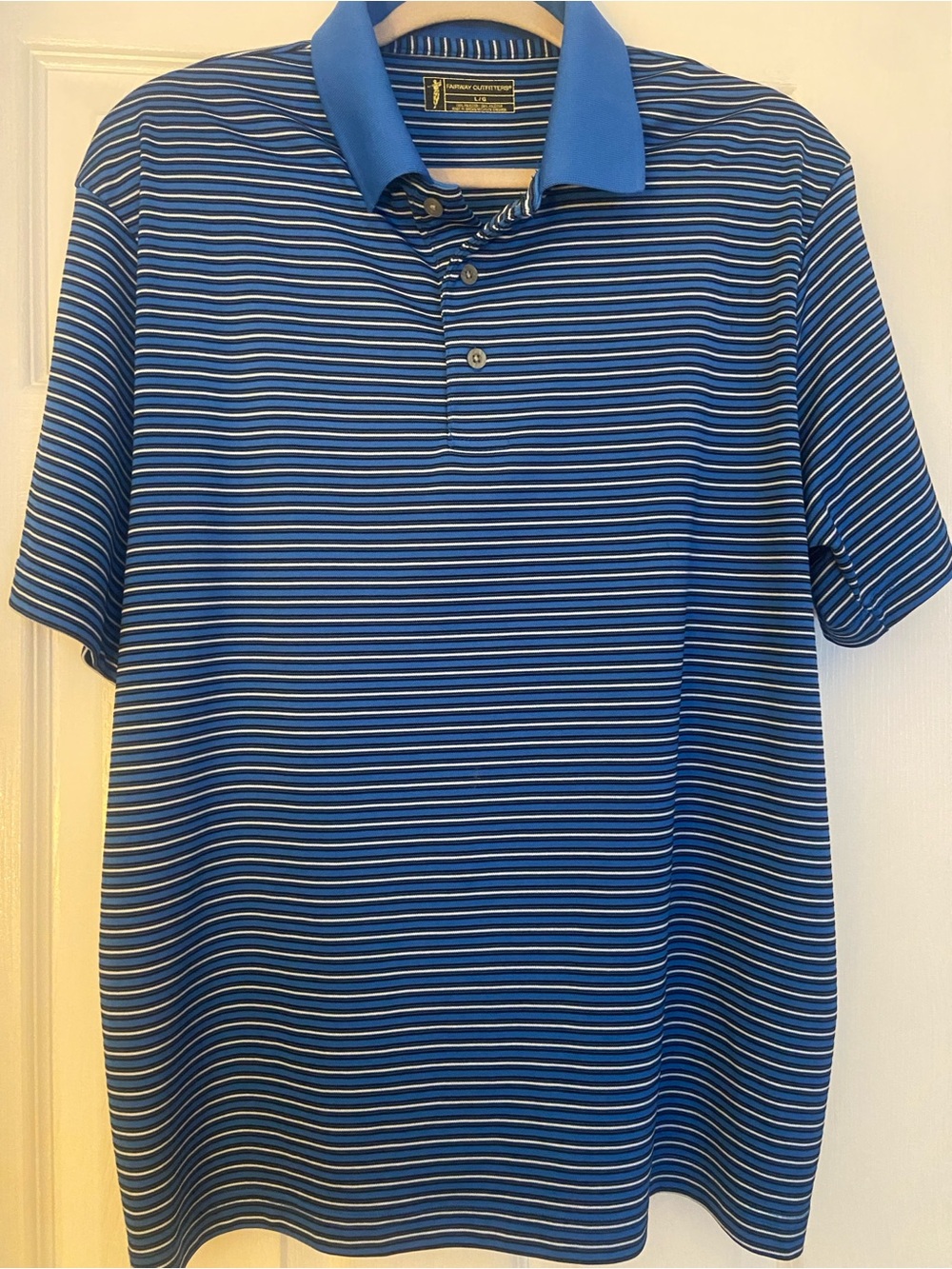 Men's Fairway Outfitters Blue Multi-Stripe Polo with Solid Contrast Collar